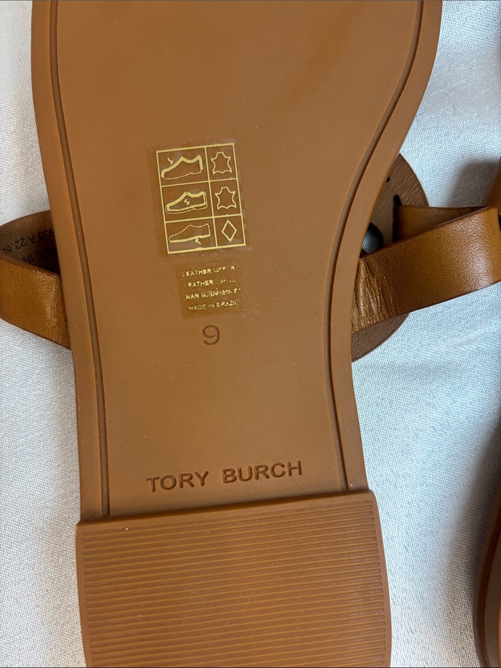 Tory Burch Miller Cognac Leather Logo Thong Sandals - Picture 6 of 6